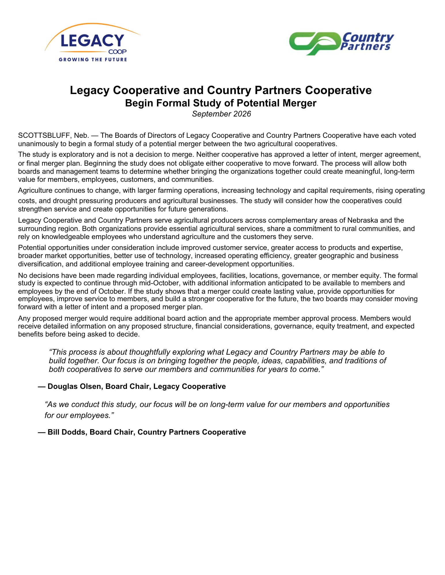 Legacy Press Release